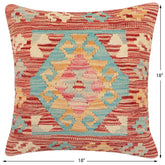 handmade Traditional Pillow Red Blue Hand-Woven SQUARE 100% WOOL Hand woven turkish pillow2' x 2'